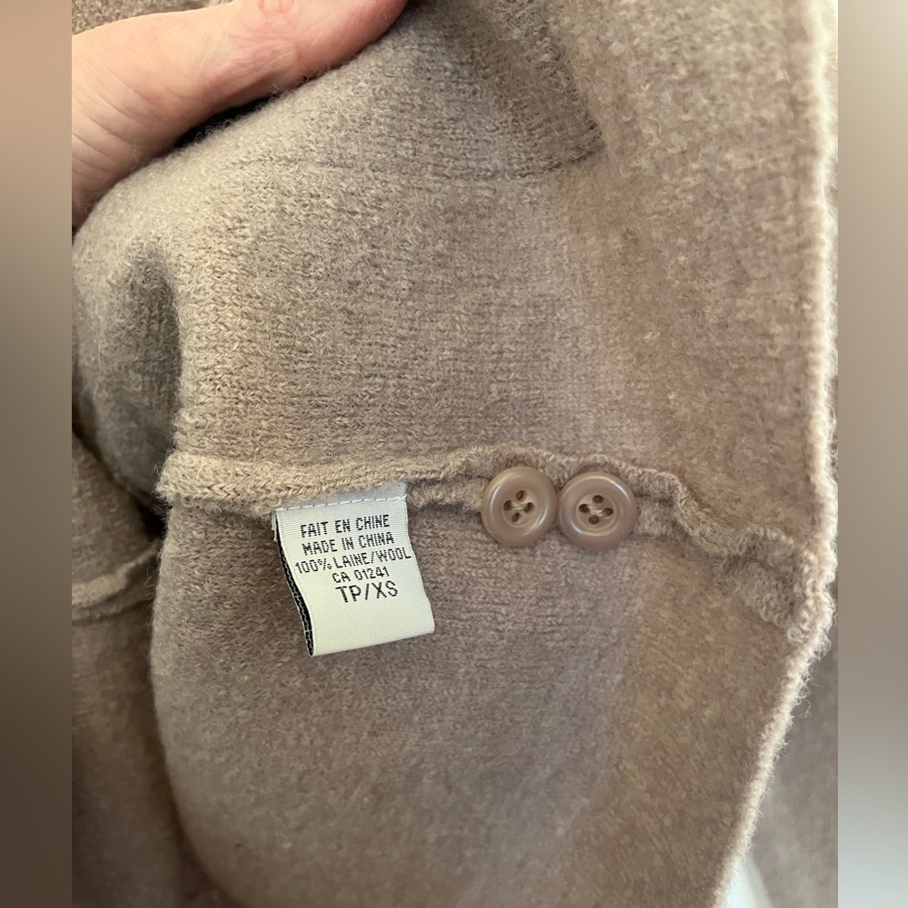 La Contemporaine 100% Wool Taupe Collared Cardigan Jacket XS - Picture 6 of 6